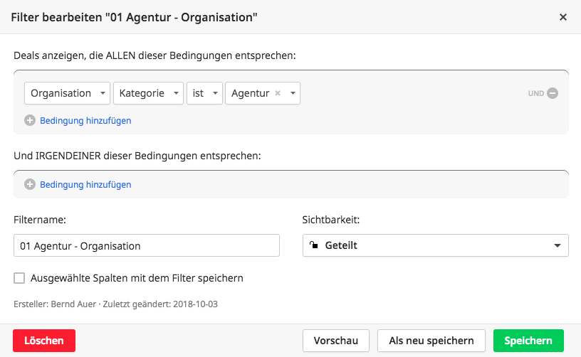 Filter Pipedrive